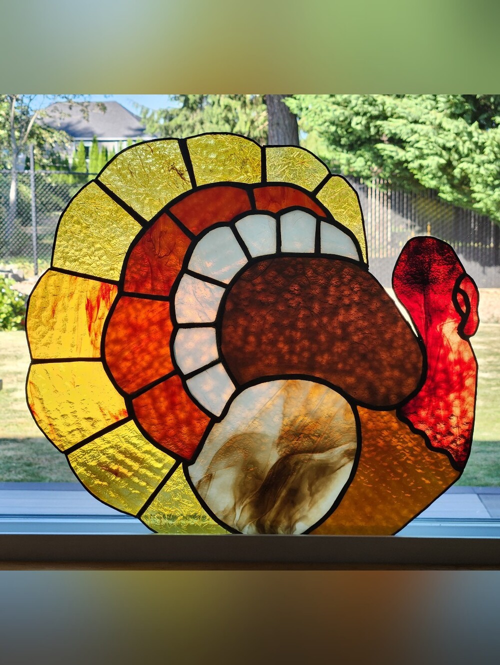 Vintage Stained Glass Turkey Display Thanksgiving Fall Autumn Decor